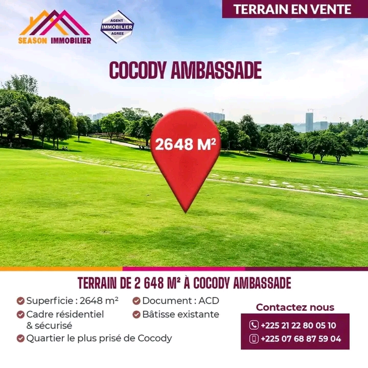 TERRAIN DE 2 648 M² À COCODY